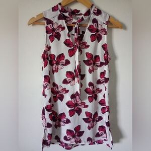 Halogen Floral Red, Pink, & White Sleeveless Top with Tie at Neck Size XS